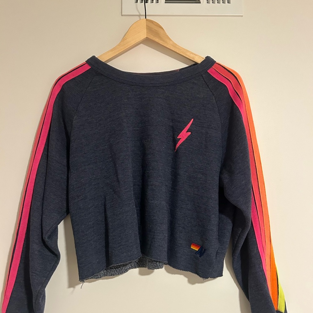 Aviator Nation Navy Sweater with Pink and Orange Accents